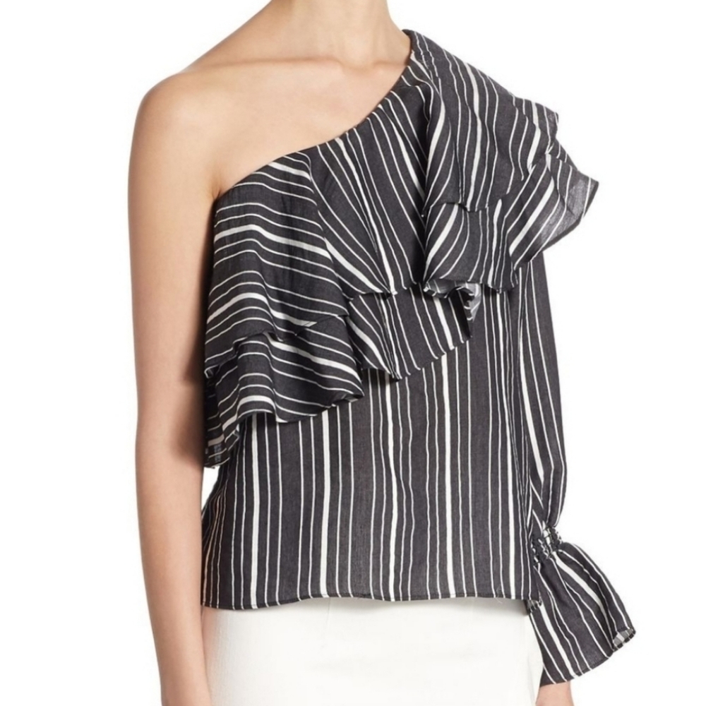 Black and White Striped One-Shoulder Top